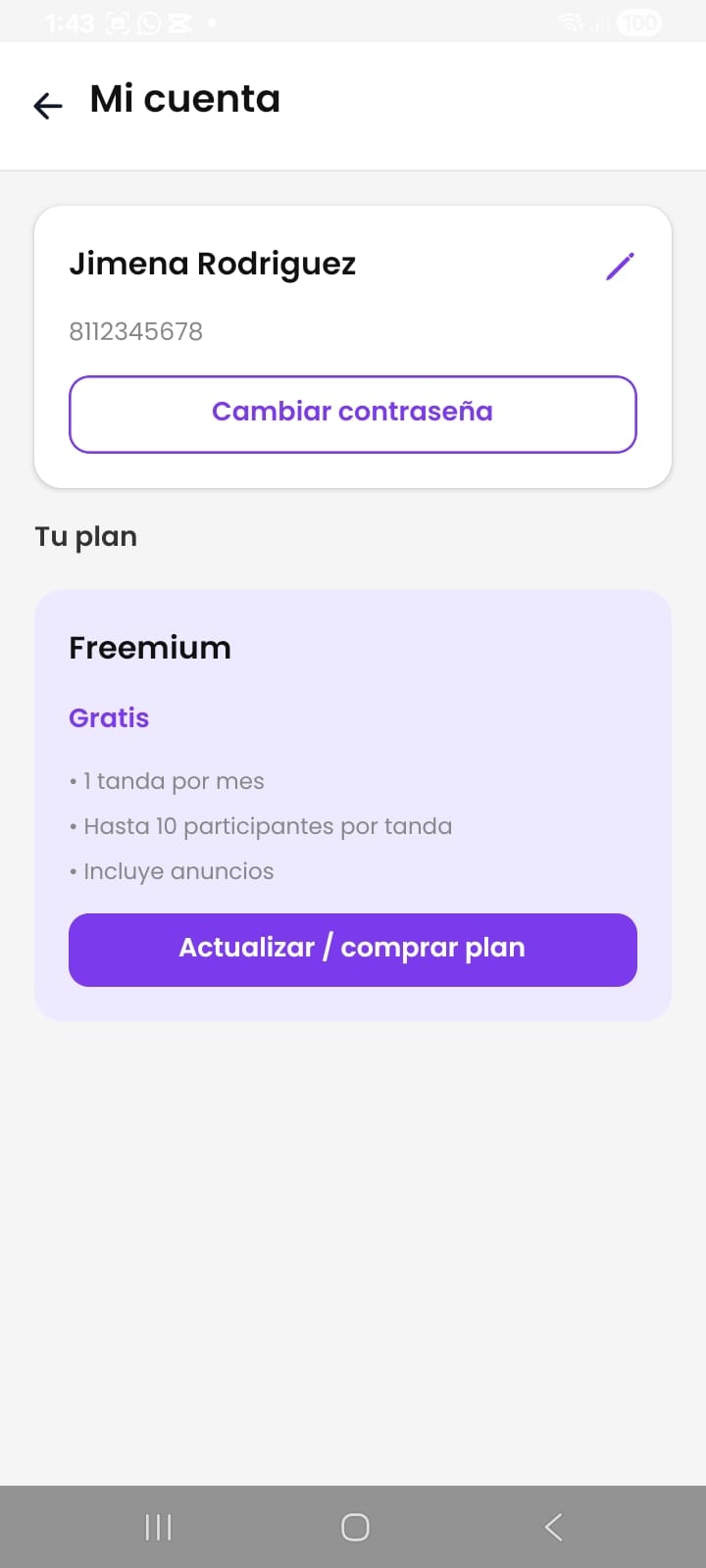 Pantalla de confirmación de pago con comprobante en Tanda+